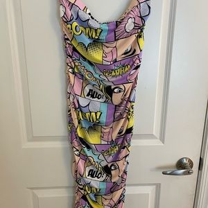 Cartoon pastel long ruched side dress